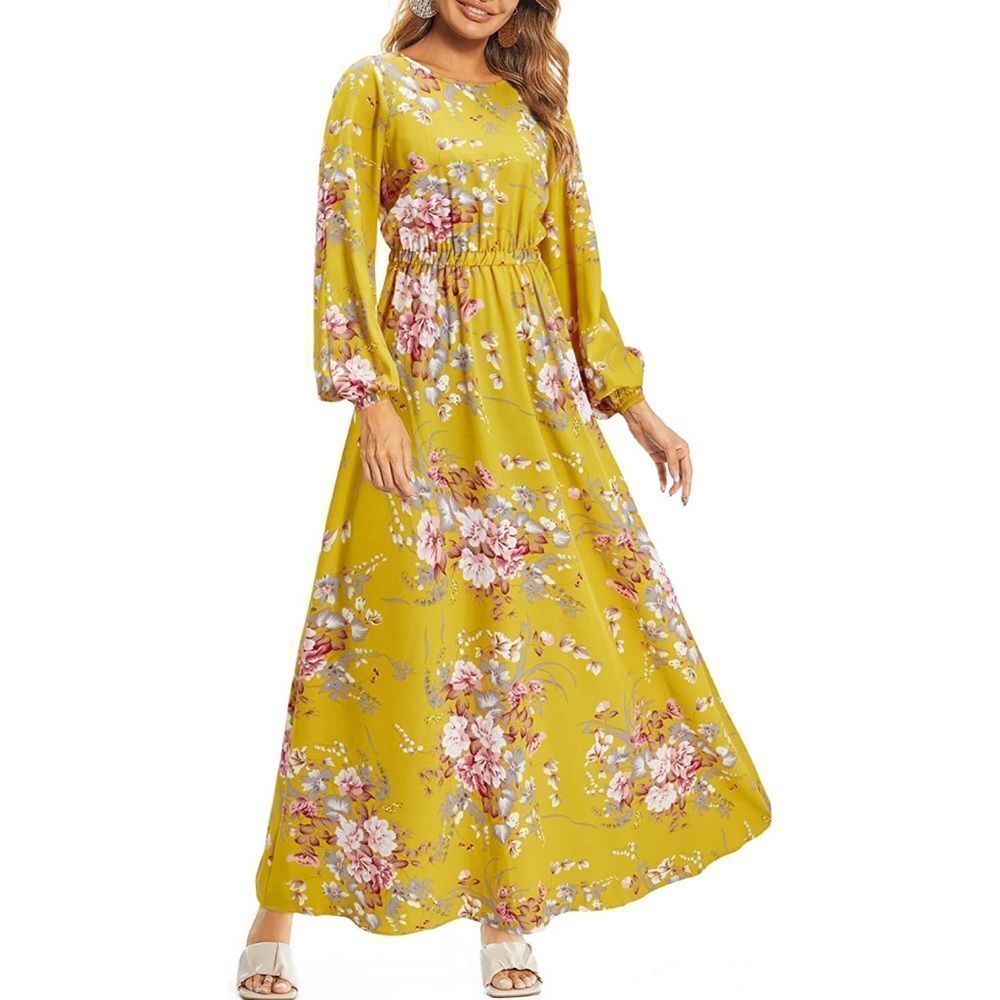 OUGES Women Boho Floral Print Long Puff Sleeve Ba… - image 2